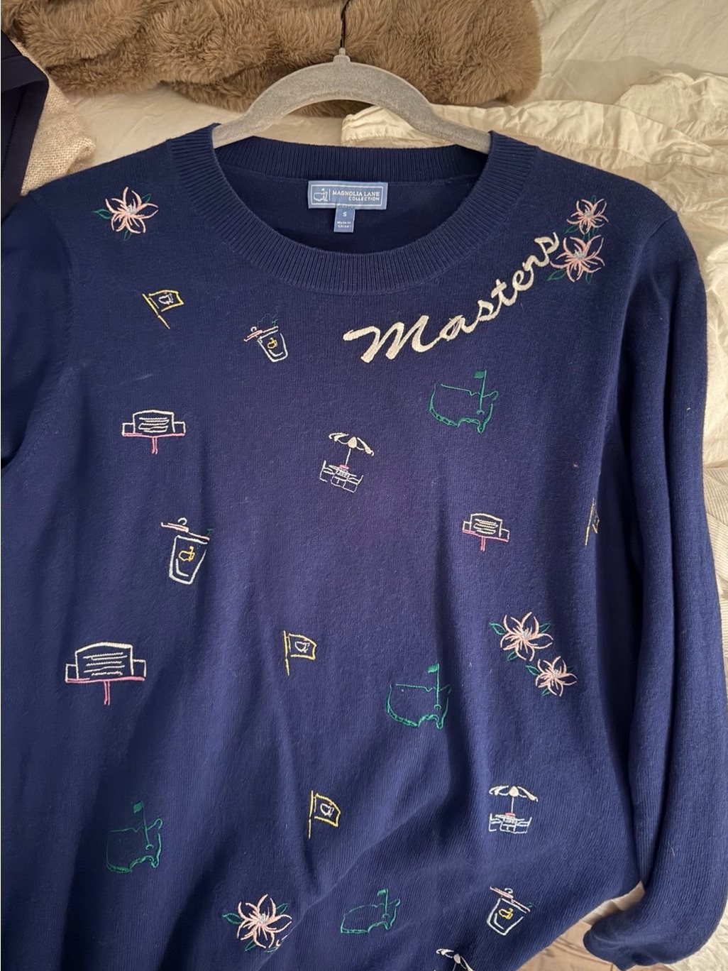 Masters Ladies Magnolia Lane Navy Blue Crewneck Sweater With Masters Logos
